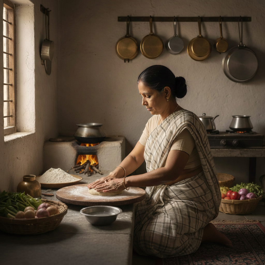 Kneading dough in a traditional kitchen